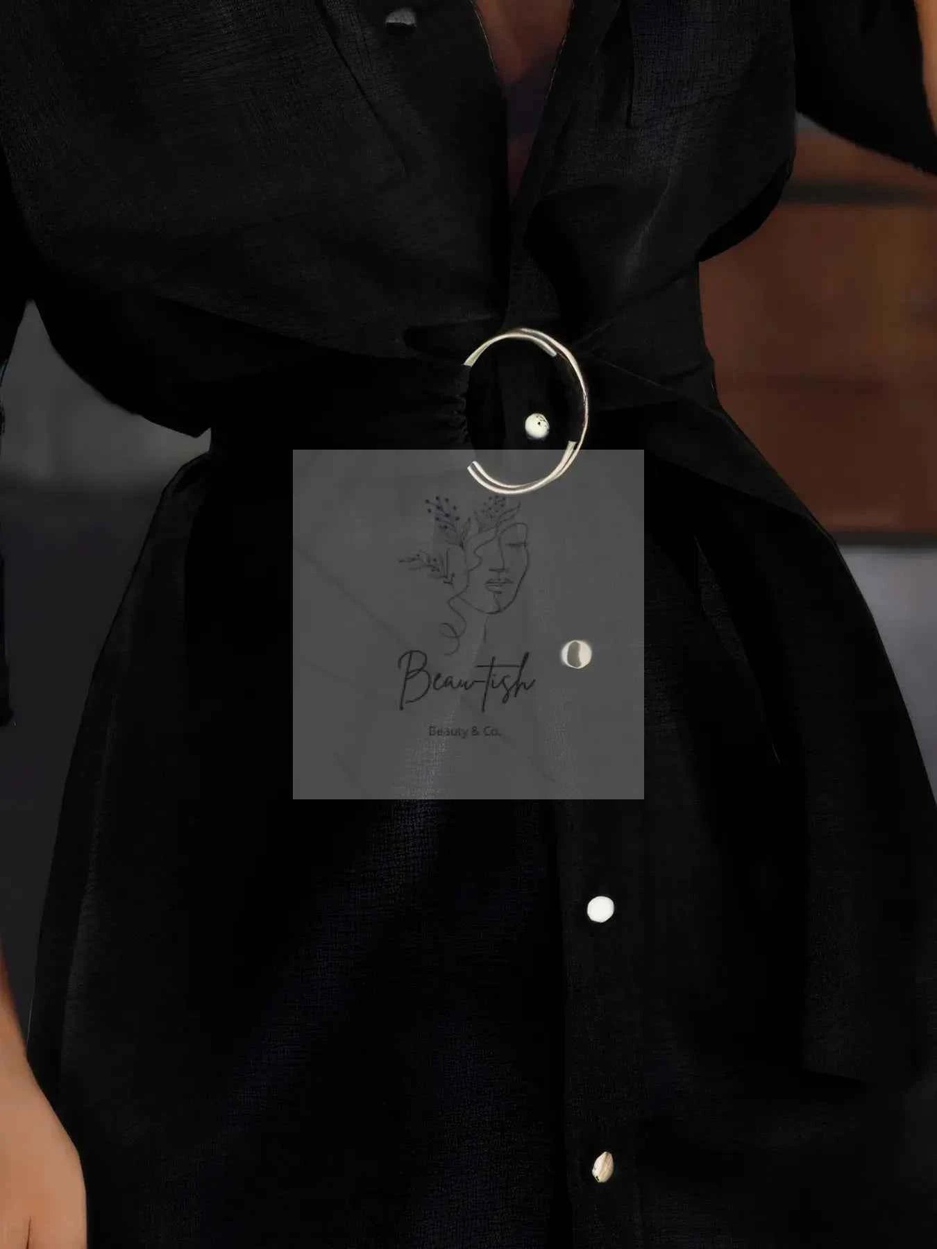 Button-Front Belted Shirt Dress