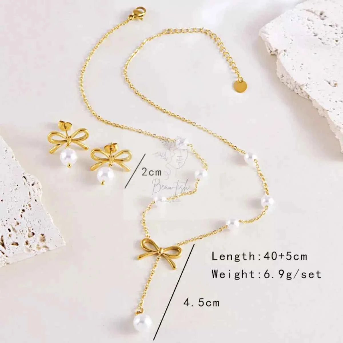 18K Gold-Plated Bowknot Pearl Jewelry Set