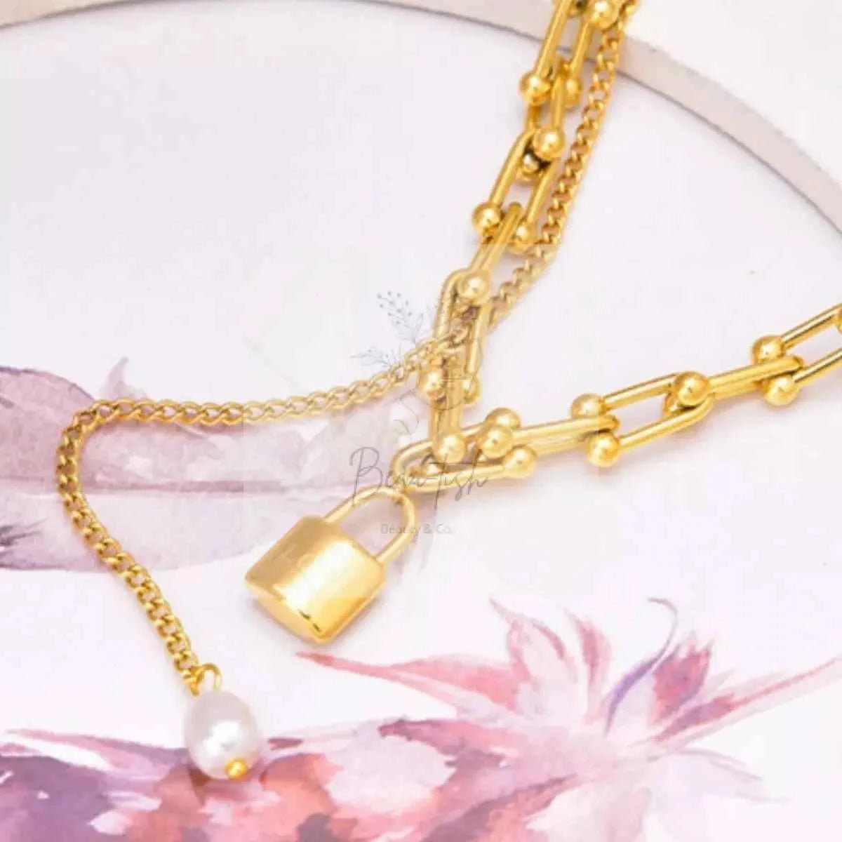 18K Gold-Plated Lock Pendant Necklace