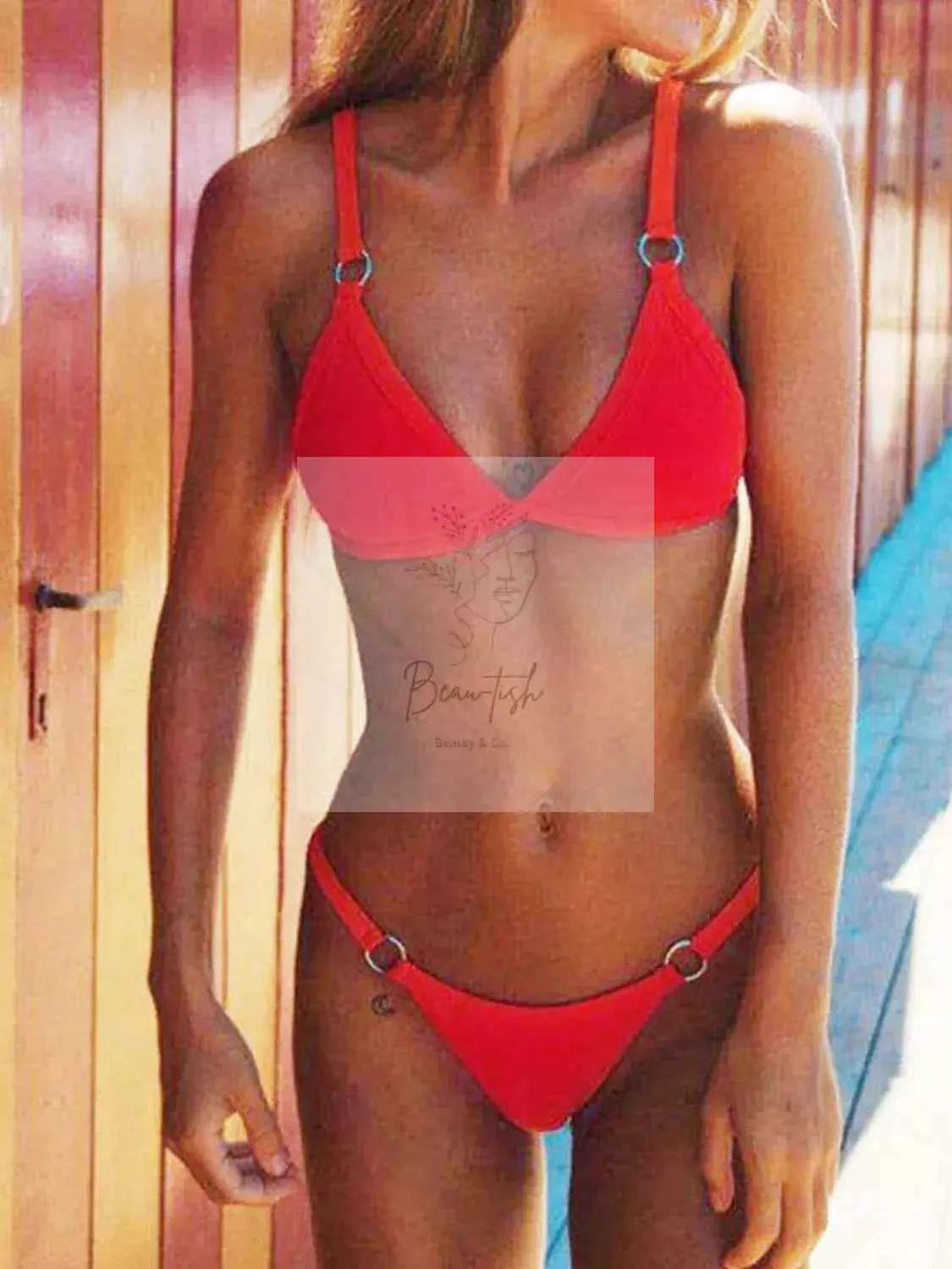 Solid Color Ring Detail Bikini Set