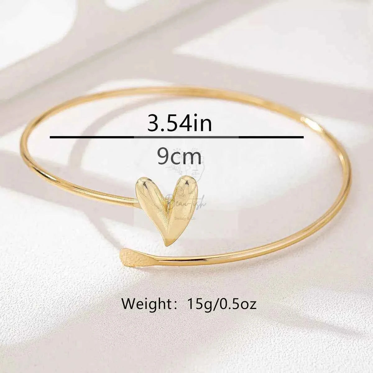 18K Gold-Plated Heart Adjustable Open Bracelet