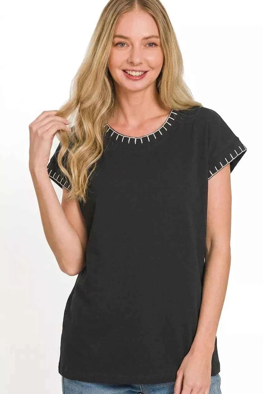 Zenana Stitch Detailed Oversize Top