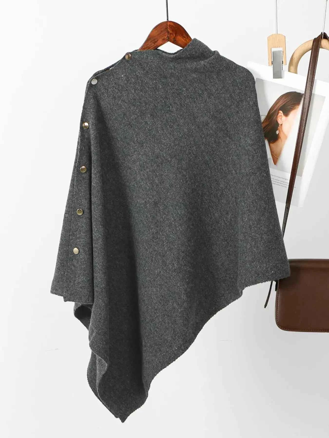 Button-Accented Poncho Scarf