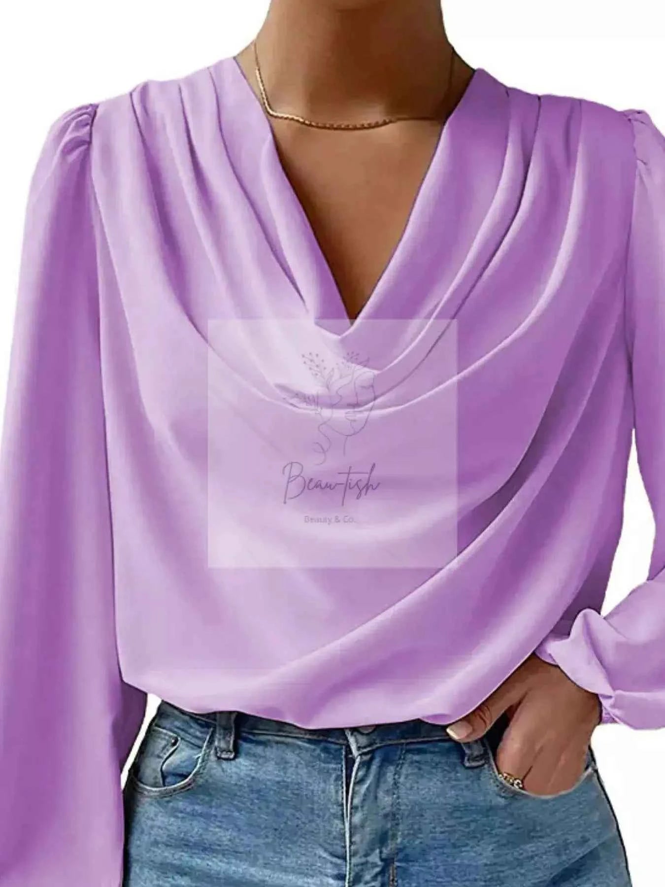 Full Size Cowl Neck Balloon Sleeve Blouse Plus Size
