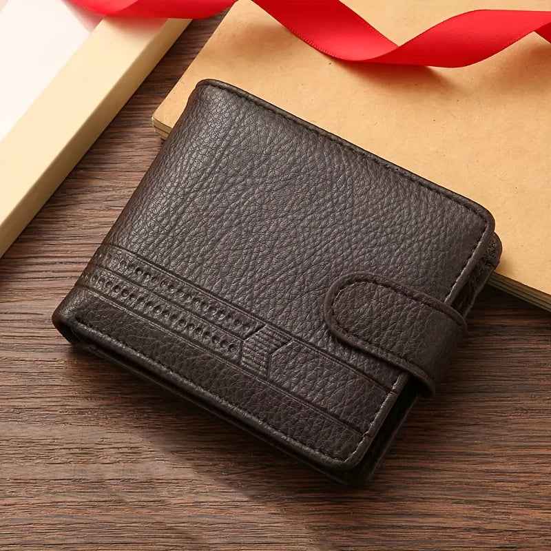 Men's Slim Wallet - PU Leather with Lychee-like Texture, Large Capacity
