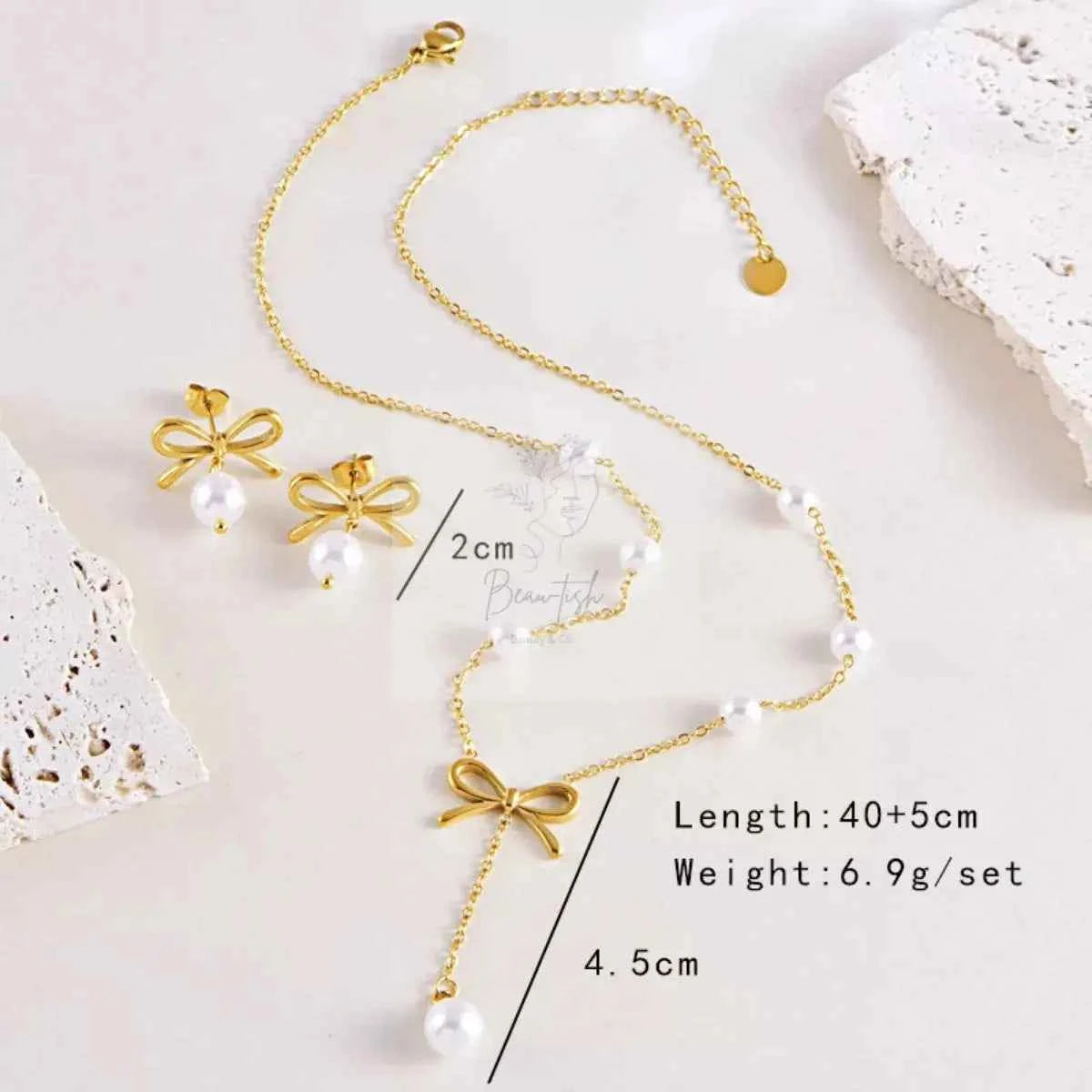 18K Gold-Plated Bowknot Pearl Jewelry Set
