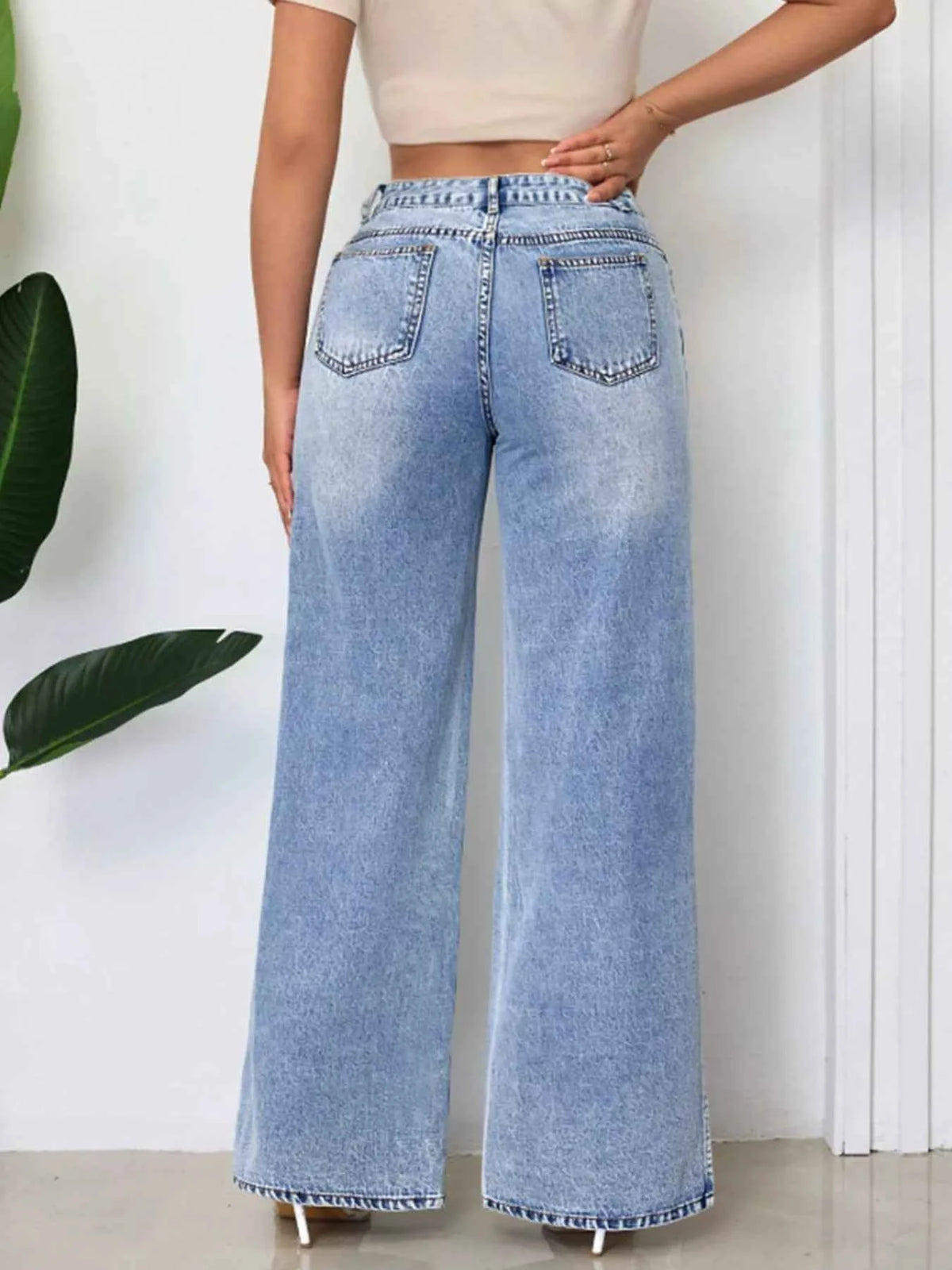High-Waisted Wide-Leg Jeans with Side Slits
