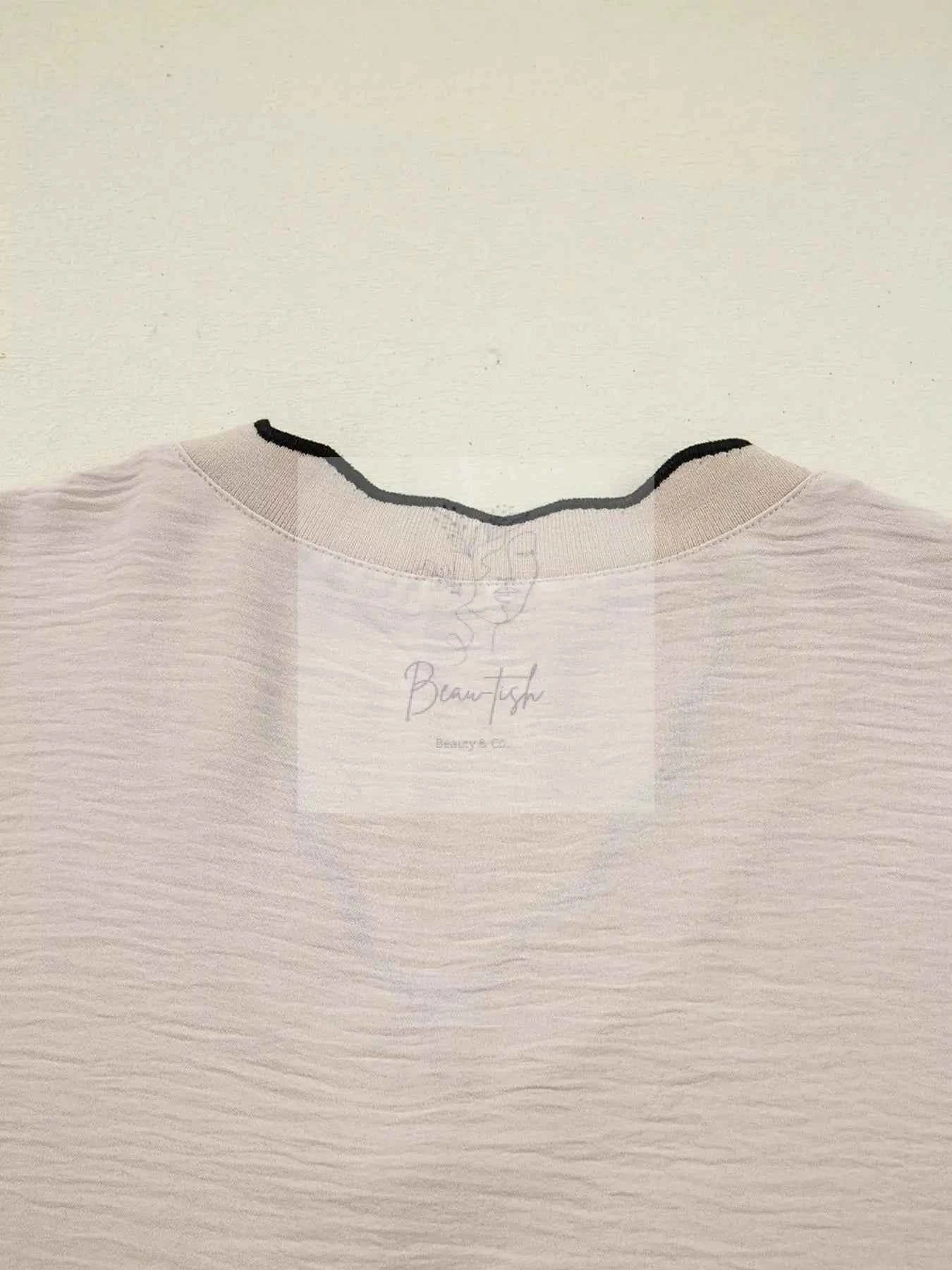 Contrast Scallop Trim V Neck Long Sleeve Blouse