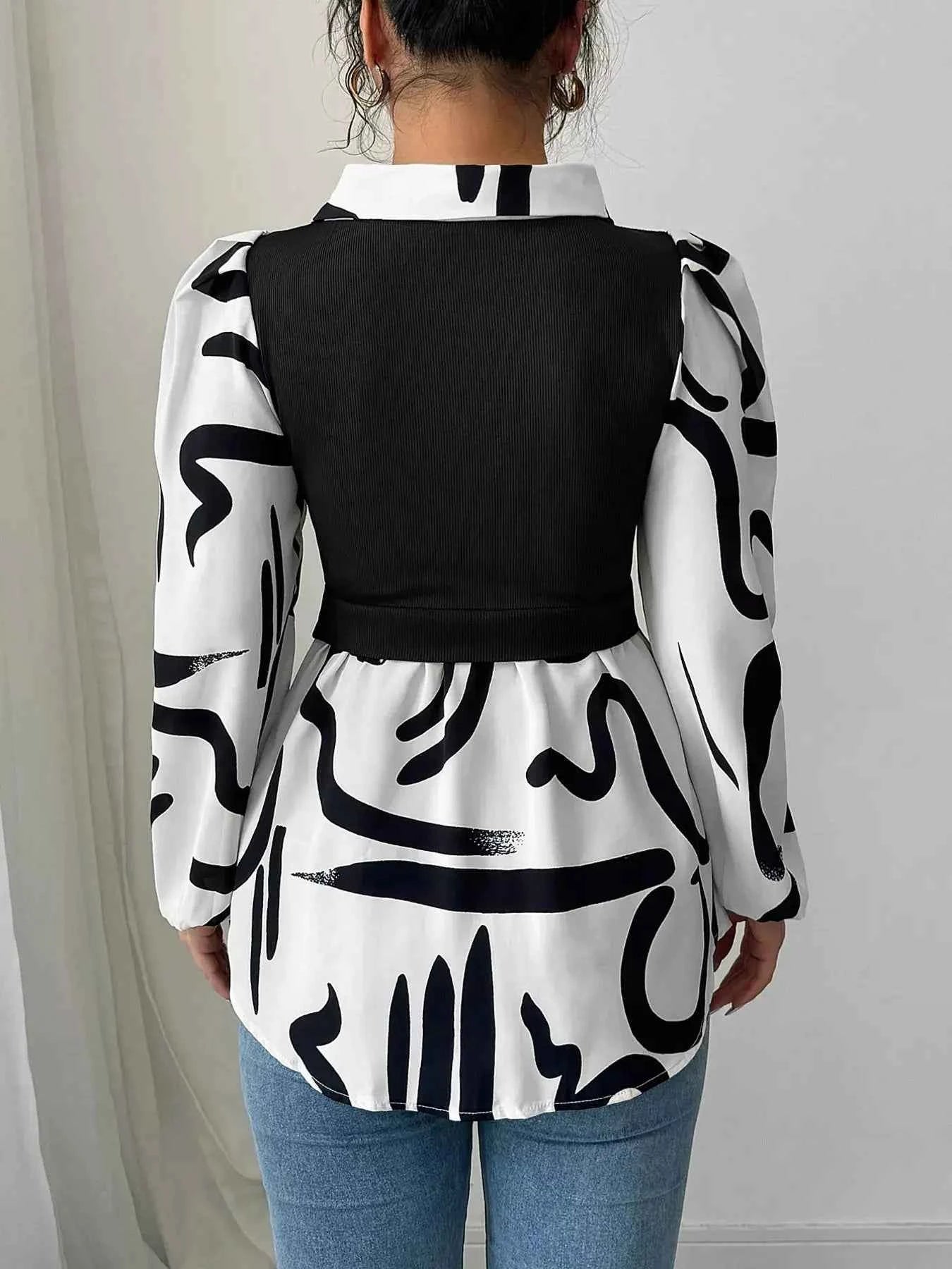 Abstract Print Long Sleeve Blouse