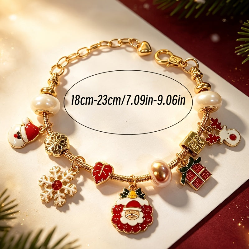 Gold Christmas Charm Bracelet – Adjustable