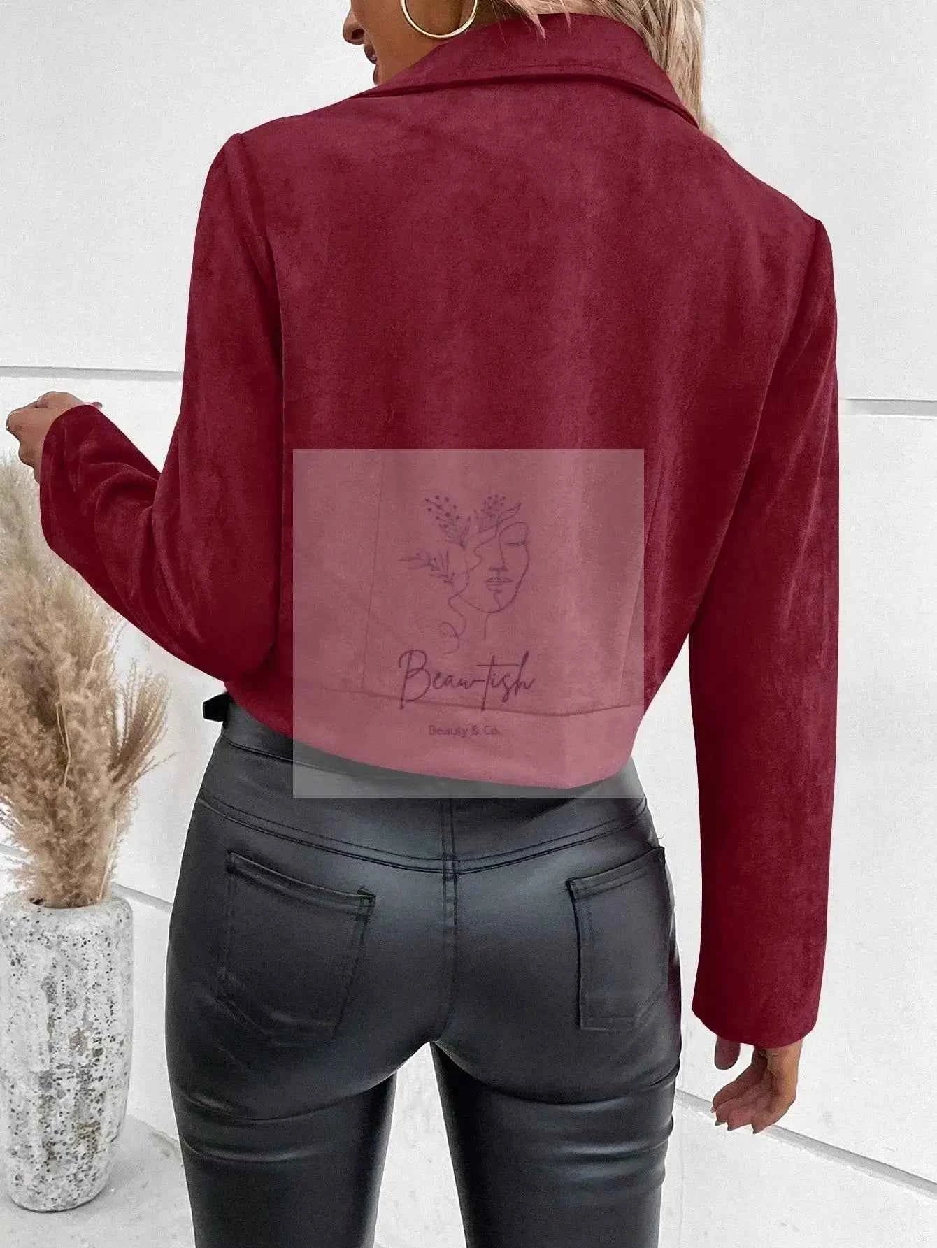 Suede Moto Jacket with Zip Detail