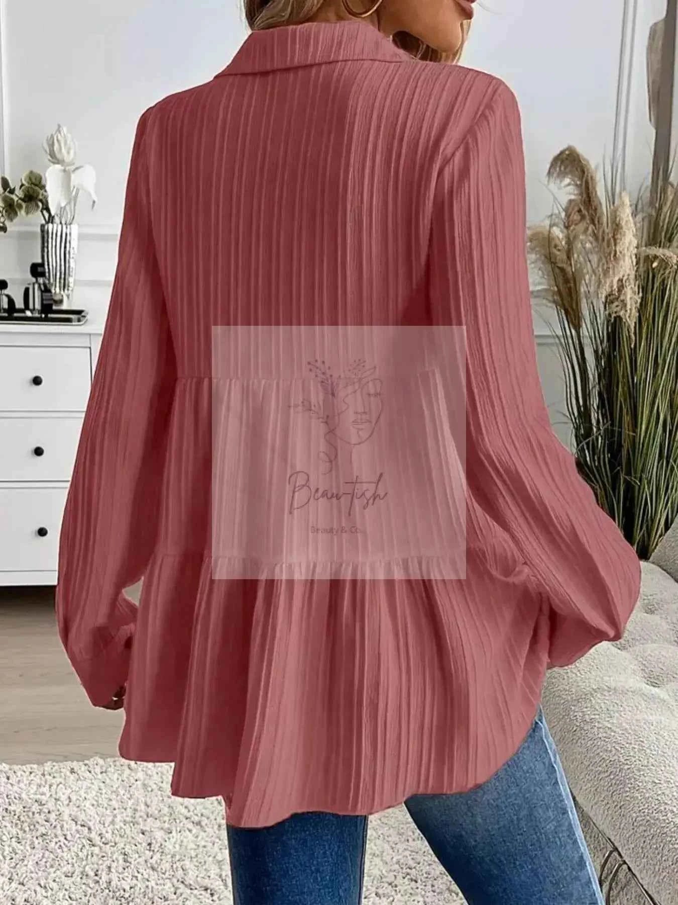 Button-Down Long Sleeve Tiered Shirt