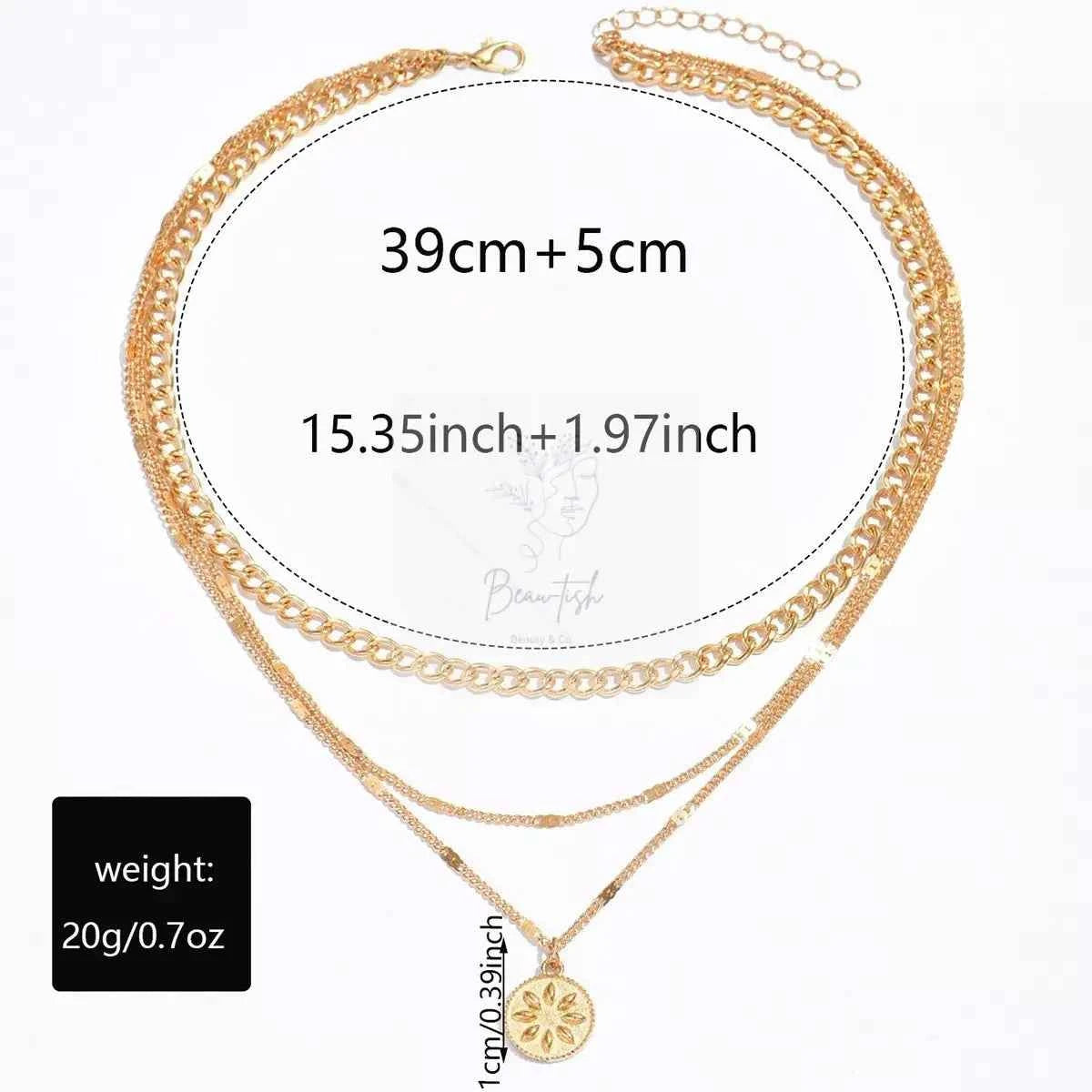 18K Gold-Plated Three Layered Pendant Necklace