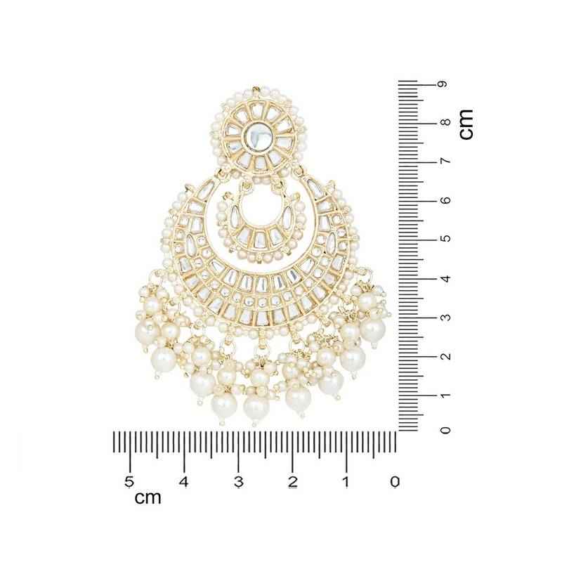 Gold Plated Kundan Pearl Chandbali Earrings White