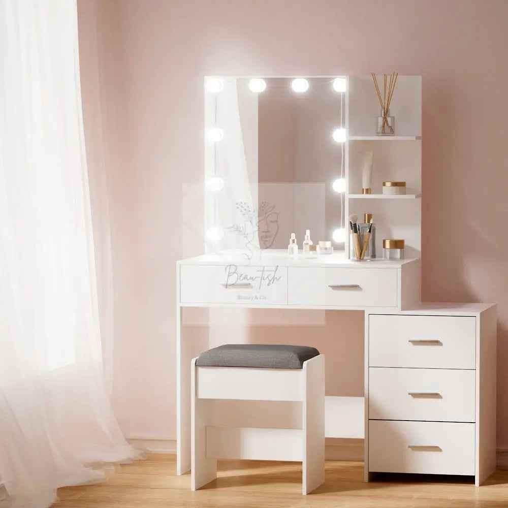 Artiss Dressing Table Set Stool 10 LED Bulbs White Dale