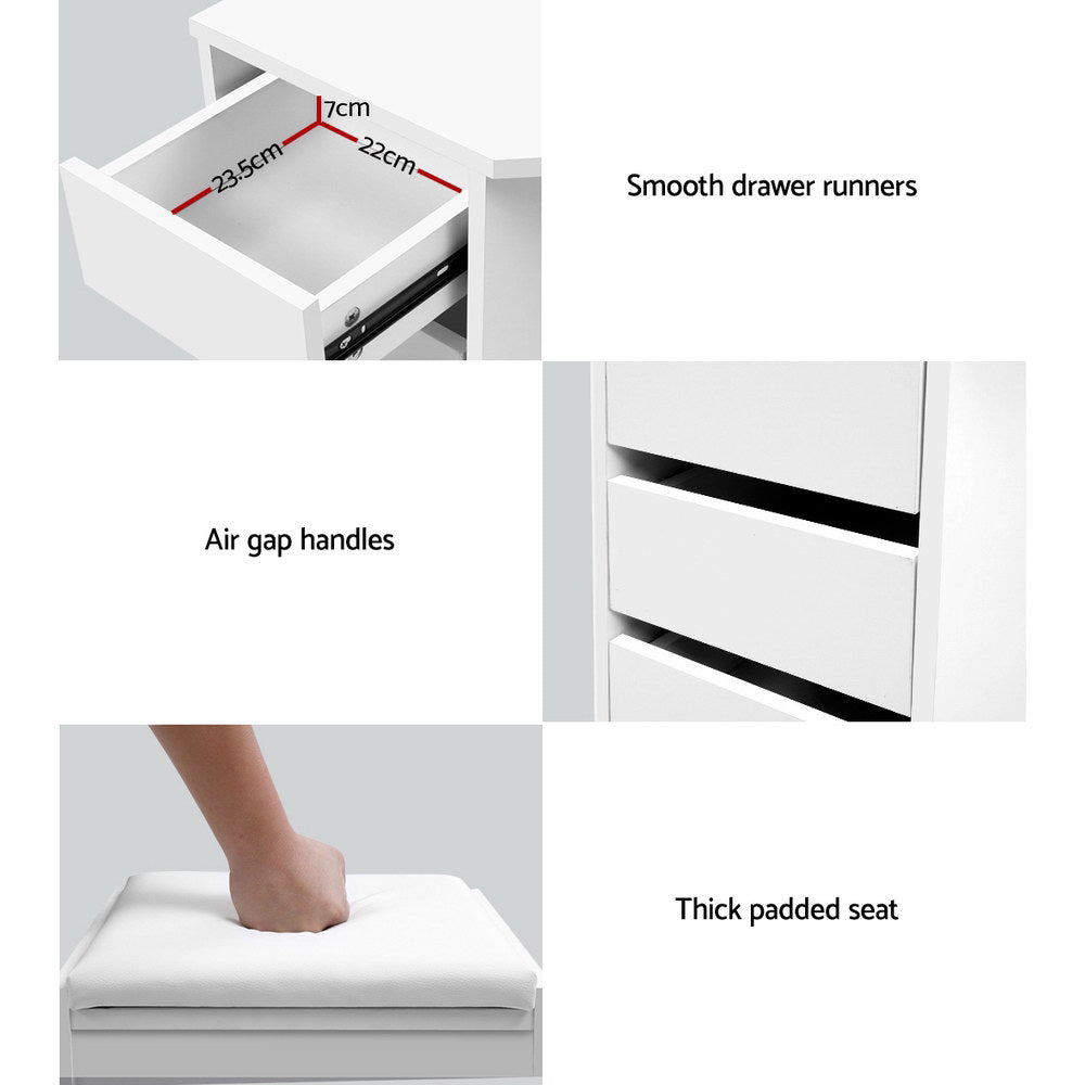 Artiss Dressing Table Stool Set – Corner 5 Drawers White