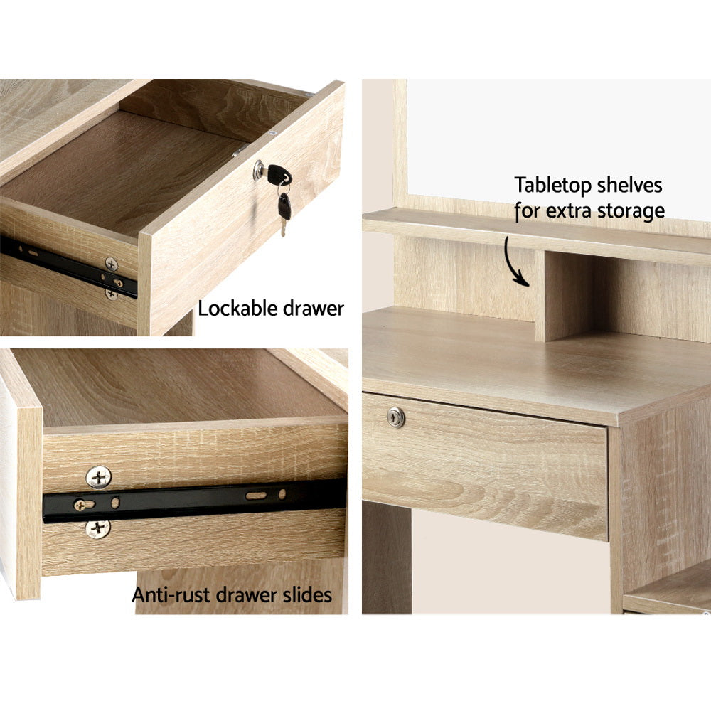 Artiss Dressing Table Stool Set – 4 Drawers Oak