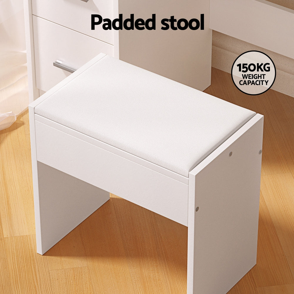 Artiss Dylan Dressing Table Set with Stool – 10 LED Bulbs, Hollywood Mirror – White