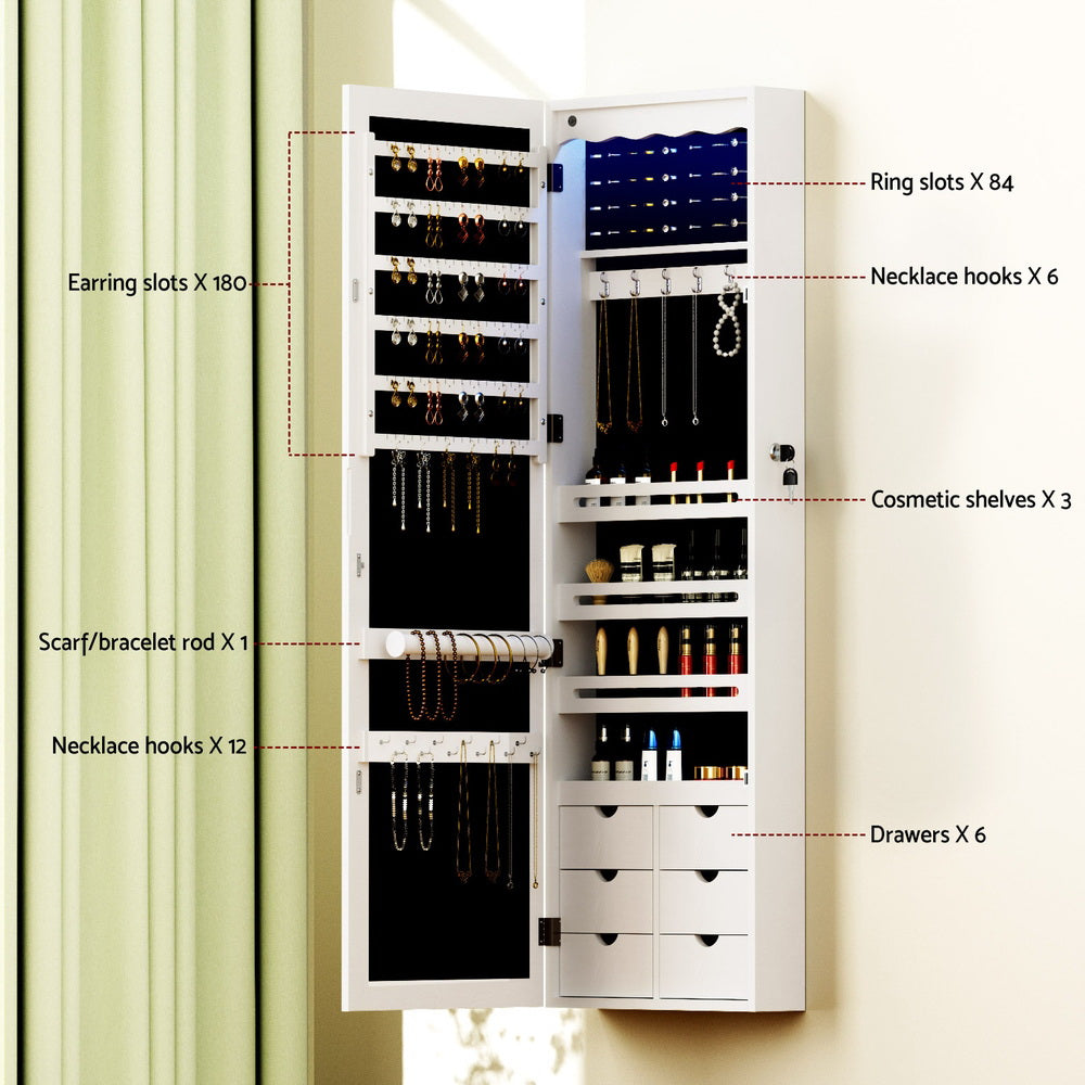 Artiss Jewellery Cabinet with LED Mirror – Lockable Storage Organiser