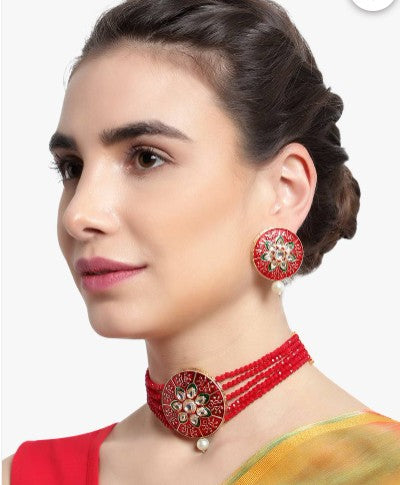 Traditional Indian Kundan Red Choker Necklace Set