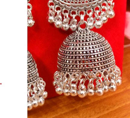 Oxidised Silver Party Wear Long Jhumka's