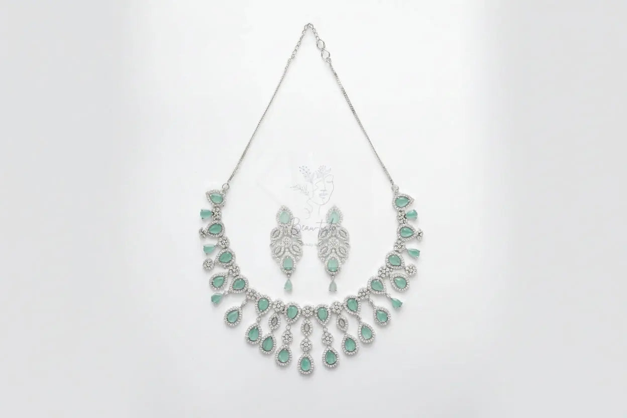 Silver Plated Turquoise Cz Stone Handcrafted Jewellery Set - Beau-tish Beau-tish