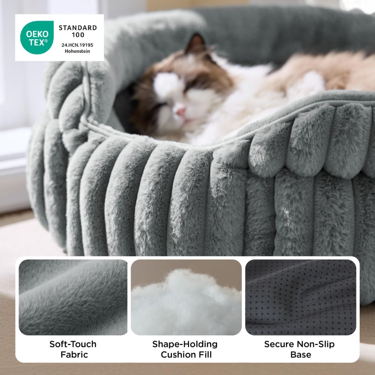 Plush Round Cat Bed – Navy 26in | Cosy & Comfortable Cat Furniture