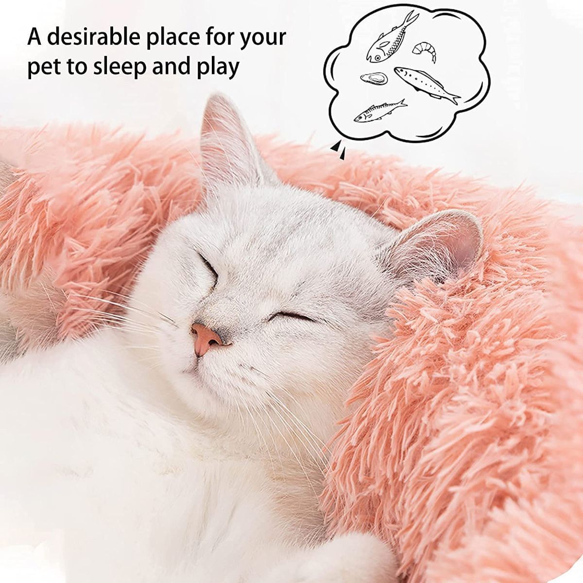 Fluffy Round Cat Bed – Comfortable Cat Furniture & Sleeping Bed – Dark Brown, 24"