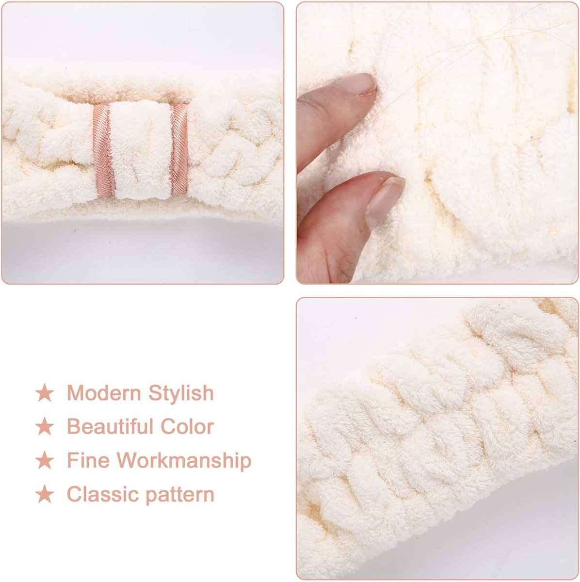3-Piece Spa & Makeup Headband Set – Off-White, Pink & Black