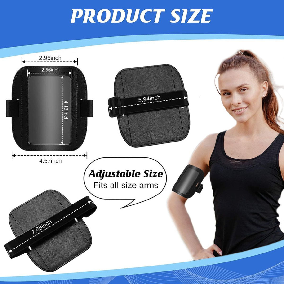 Card Holder - Arm ID Holder - Horizontal - PU Card Holder - Black 2 pieces