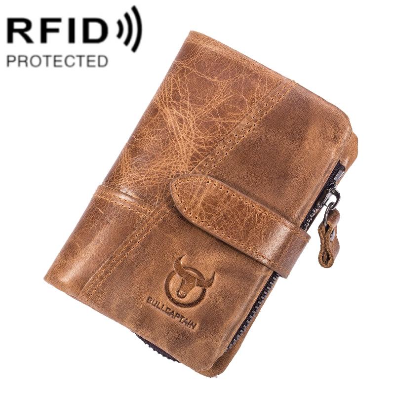 Men Vertical Cowhide Wallet with Rfid Blocking - Coffee