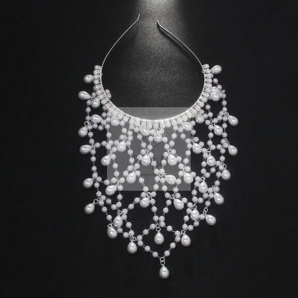 Silver Bohemian Pearl Net Headband – Vintage Mesh Hair Accessory - Beau-tish Beau-tish