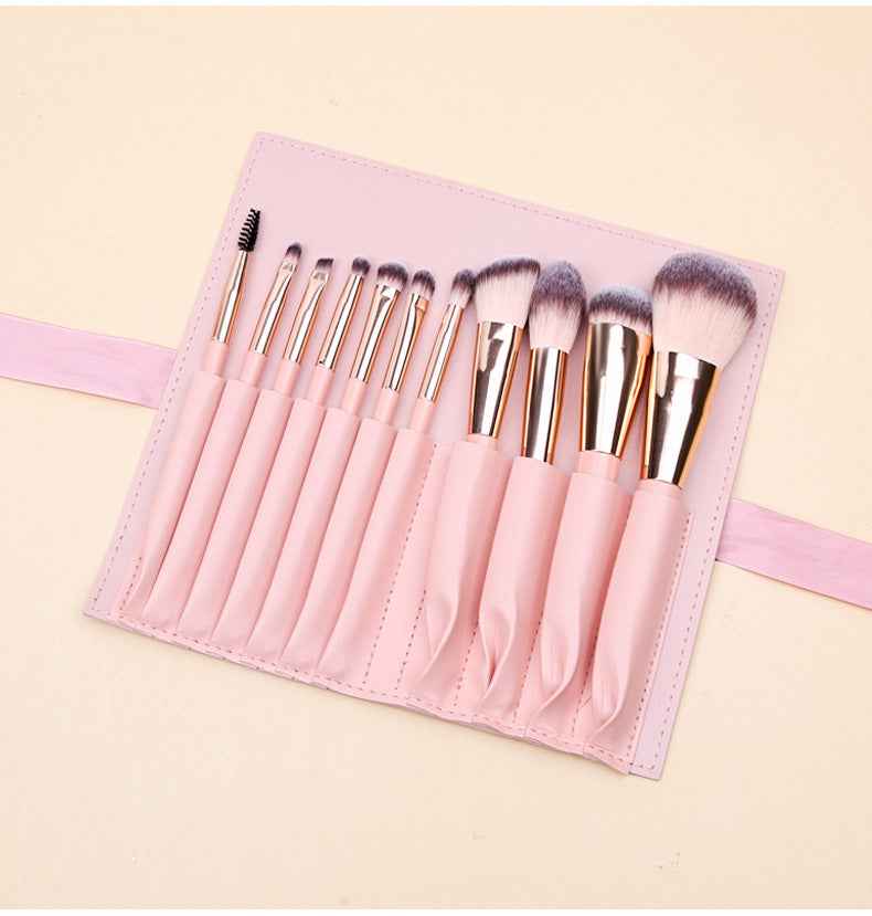 Pink 11 Pcs Makeup Brush Set - Complete Brush Kit with Travel Case