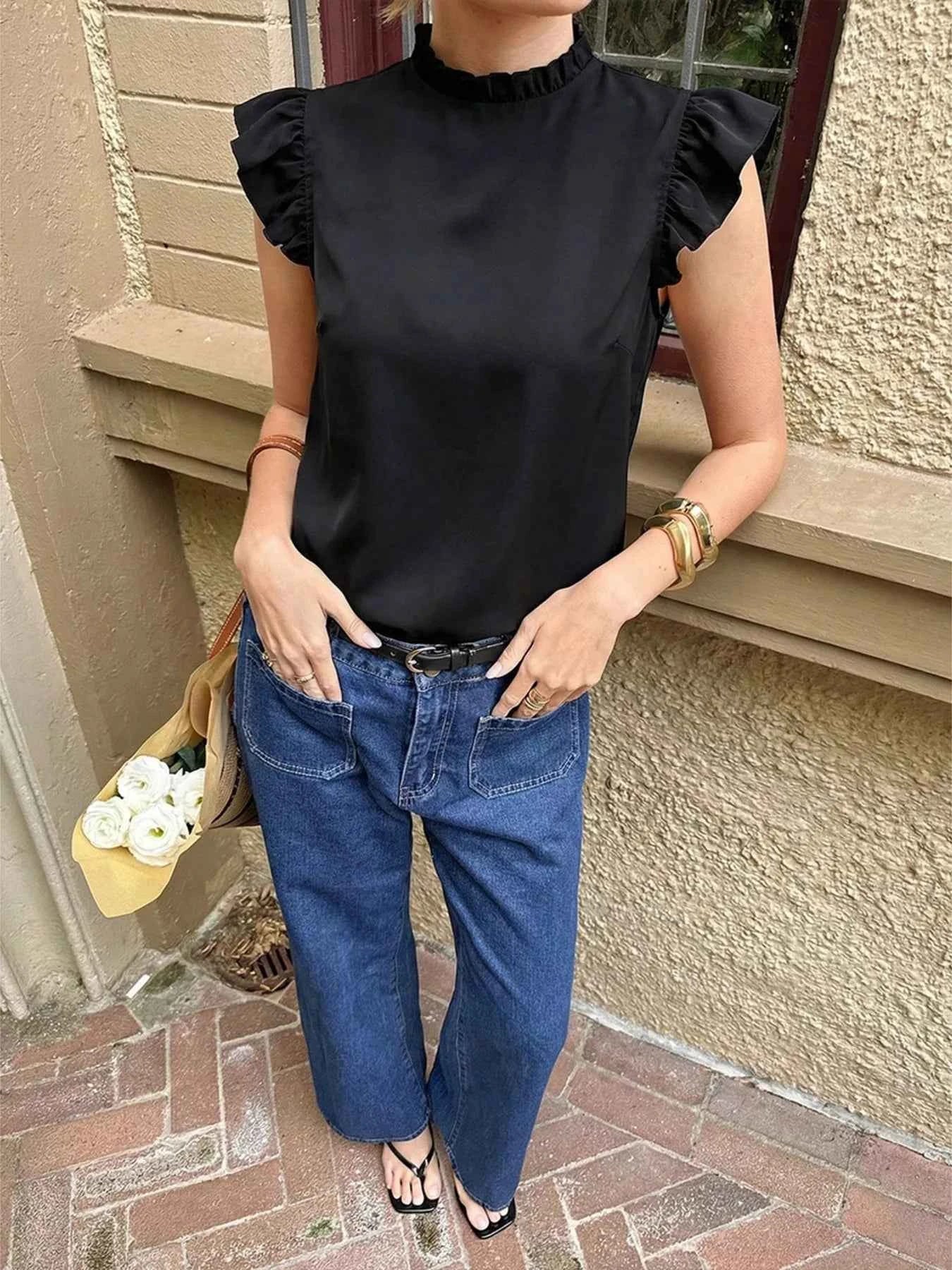 Ruffled Lace Detail Back Top