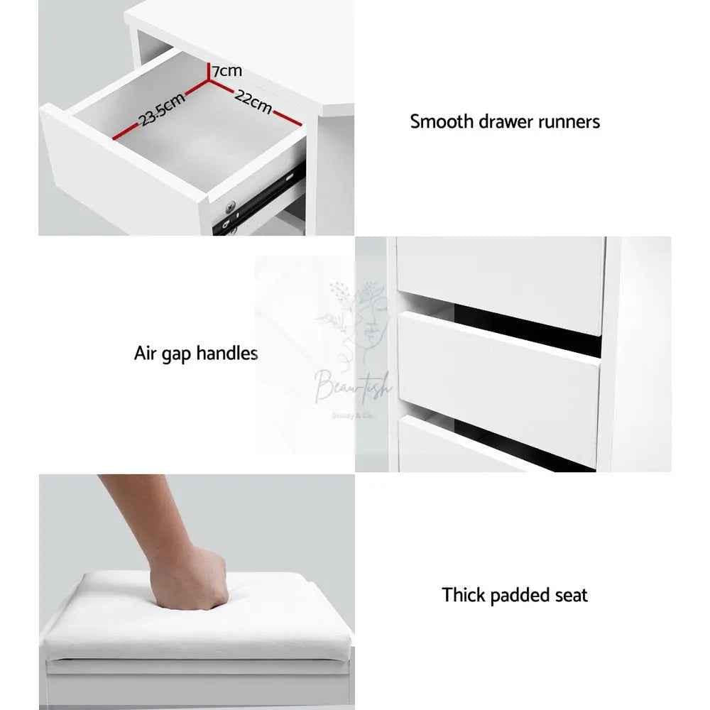Artiss Dressing Table Stool Set Corner 5 Drawers White