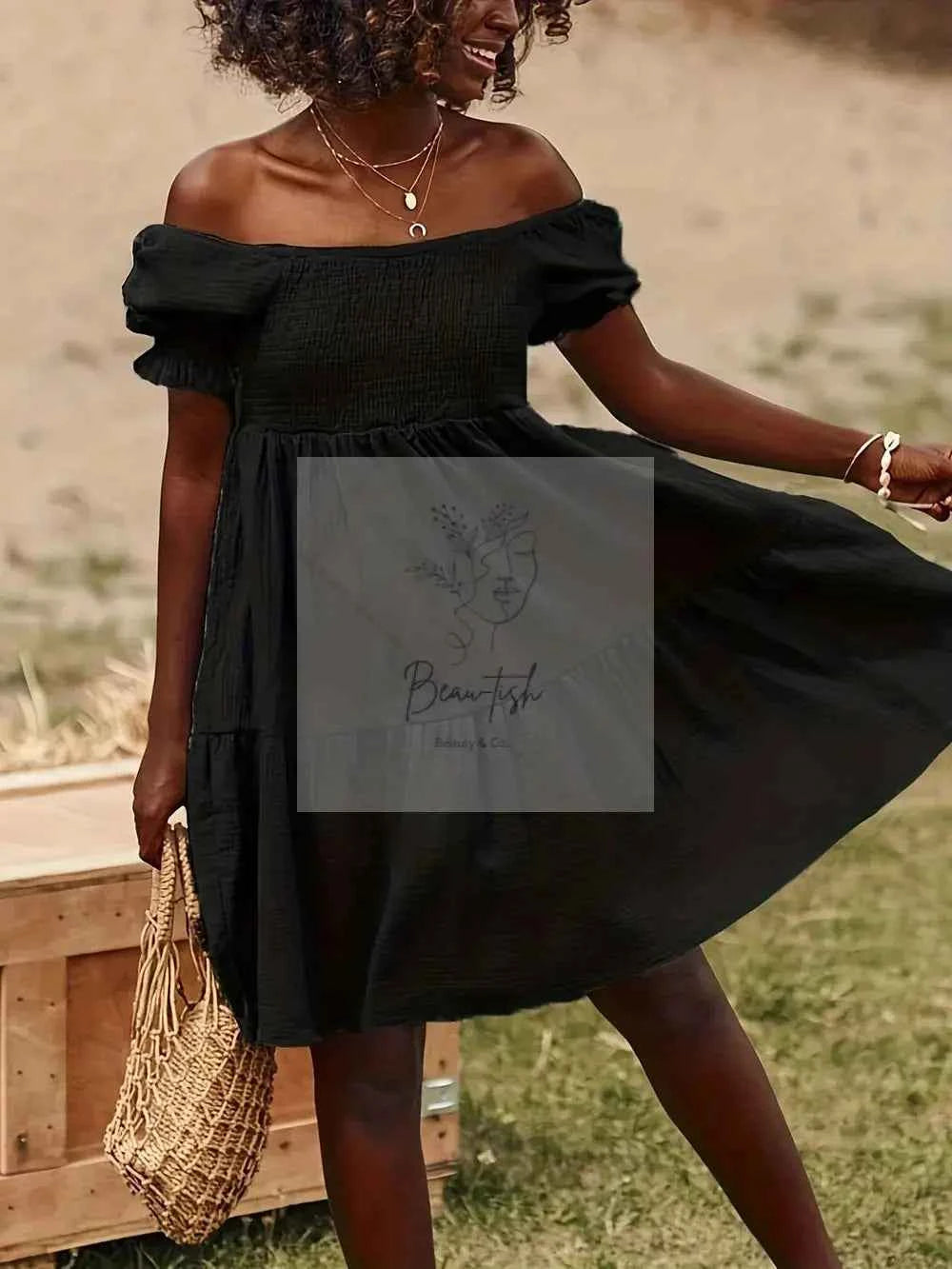 Full Size Ruffled Off-Shoulder Short Sleeve Dress