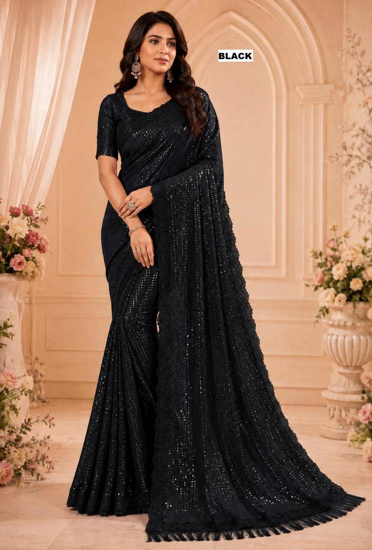 Black Sequin Embroidered Georgette Saree
