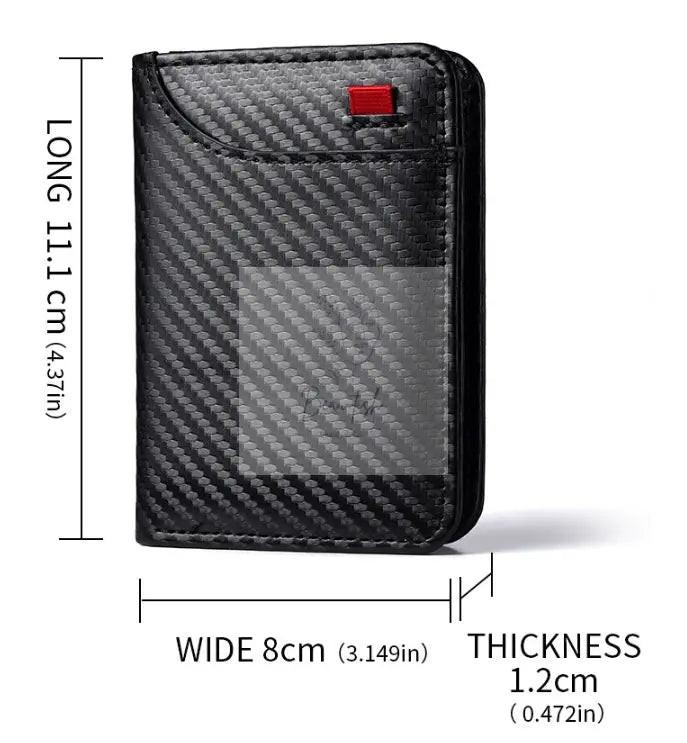Black Sleek Carbon Fiber Vertical Wallet for Men - Slim Bifold Card Holder with Clear ID Window