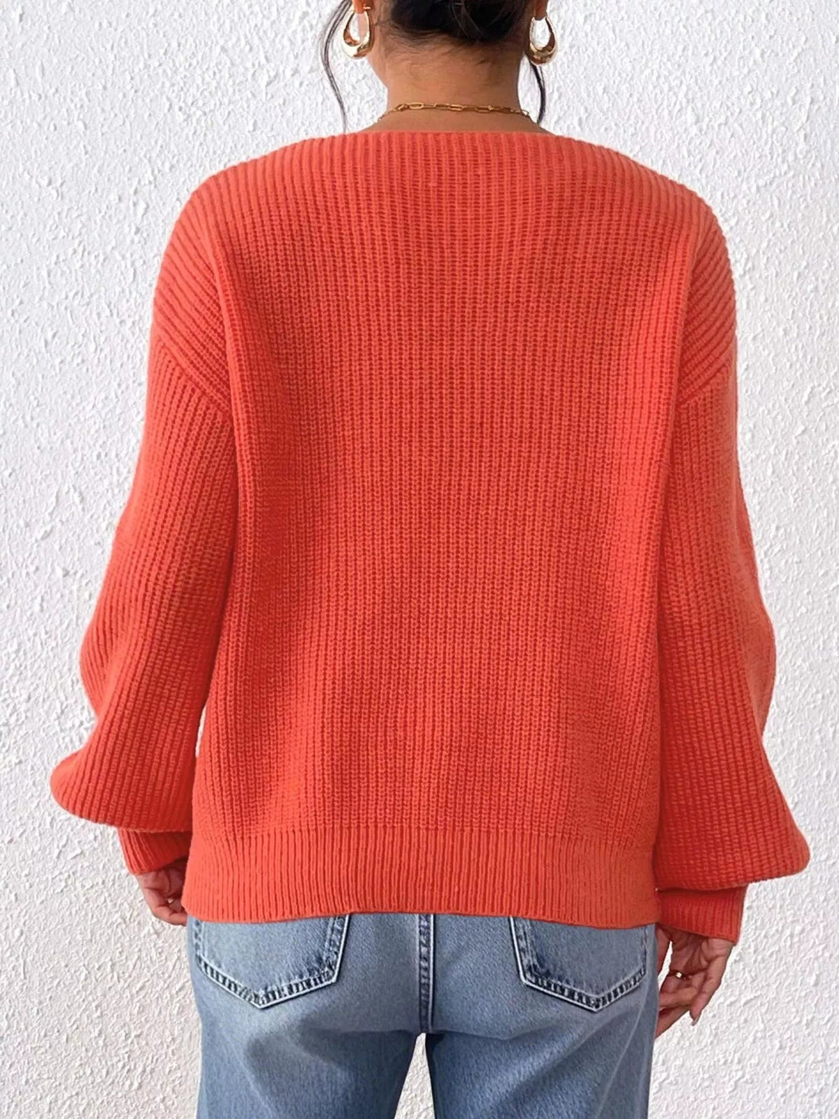 Bow-Tie Sleeve V-Neck Sweater