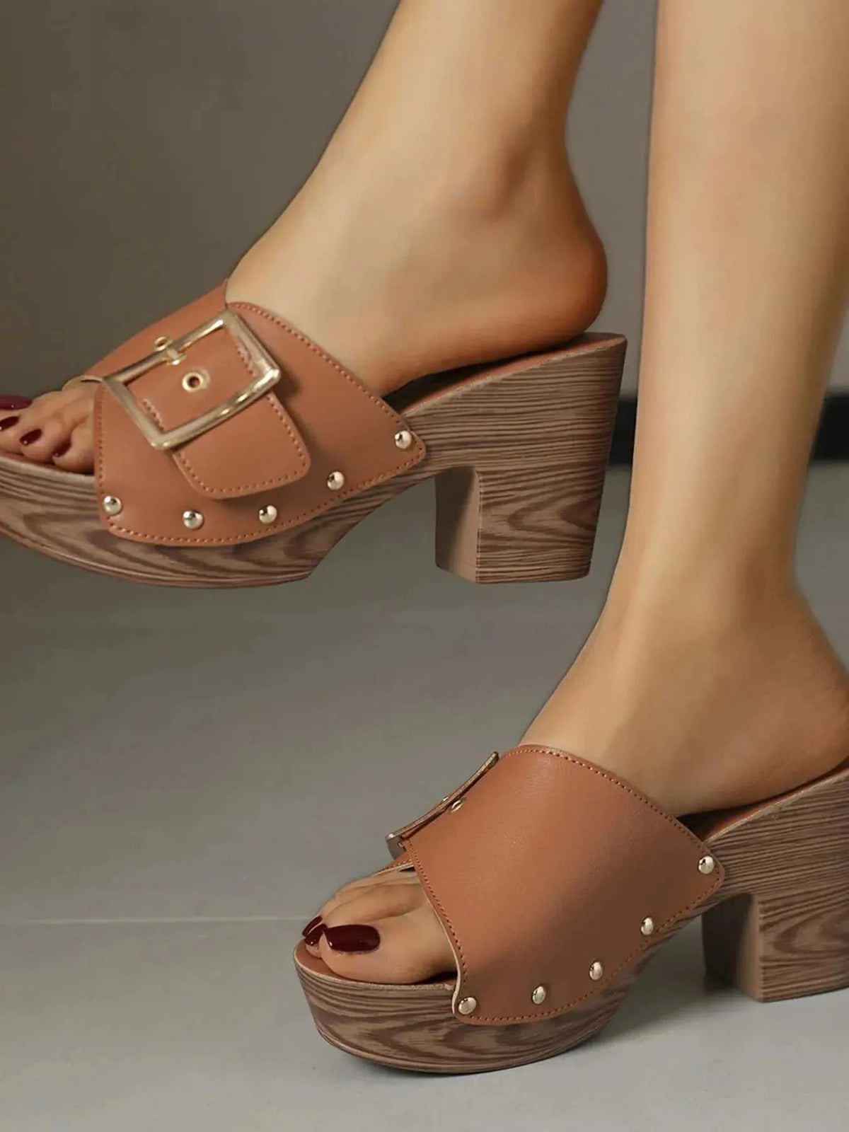 Buckle Platform Block Heel Sandals