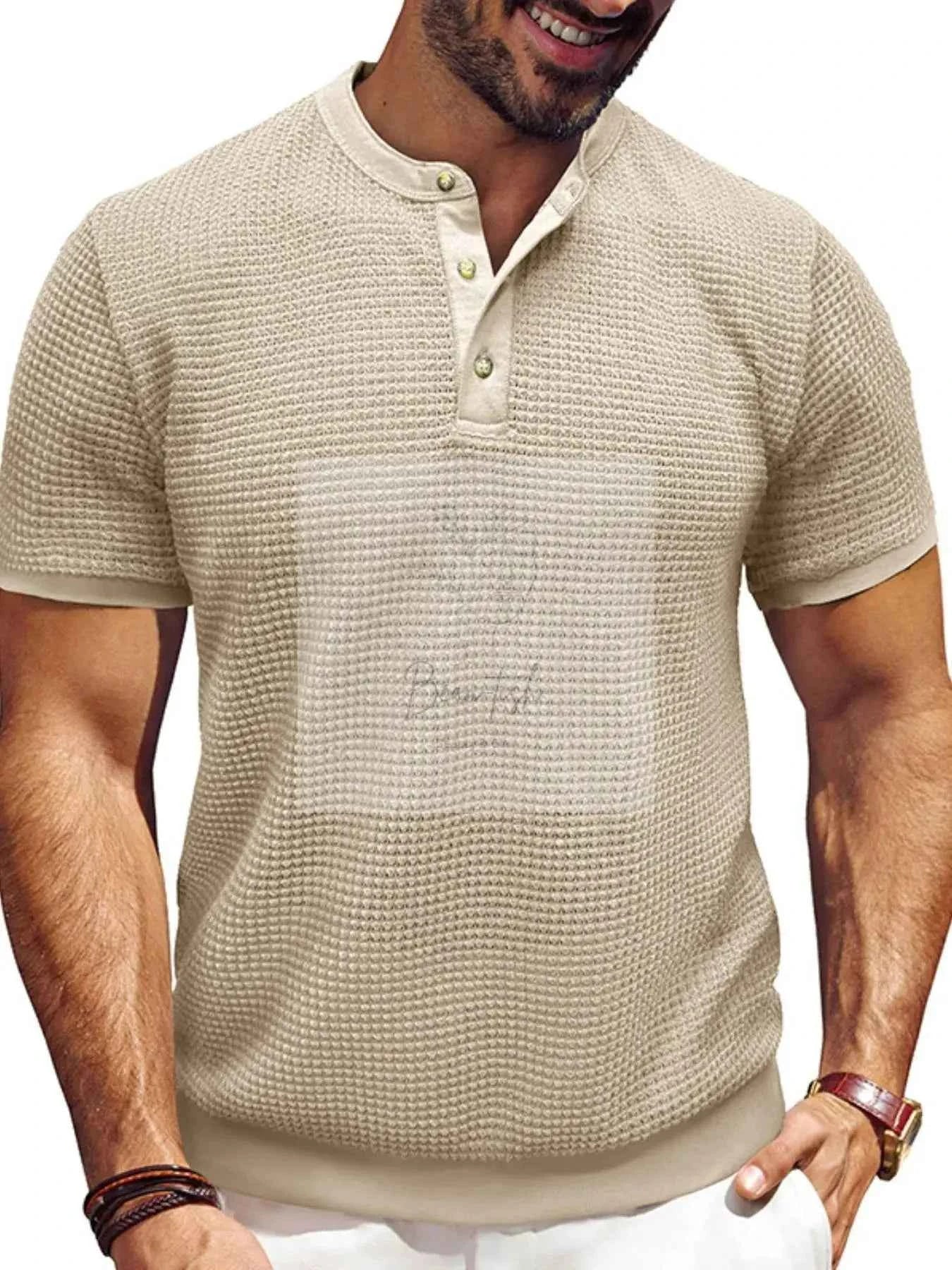 Men's Textured Henley Short Sleeve T-Shirt