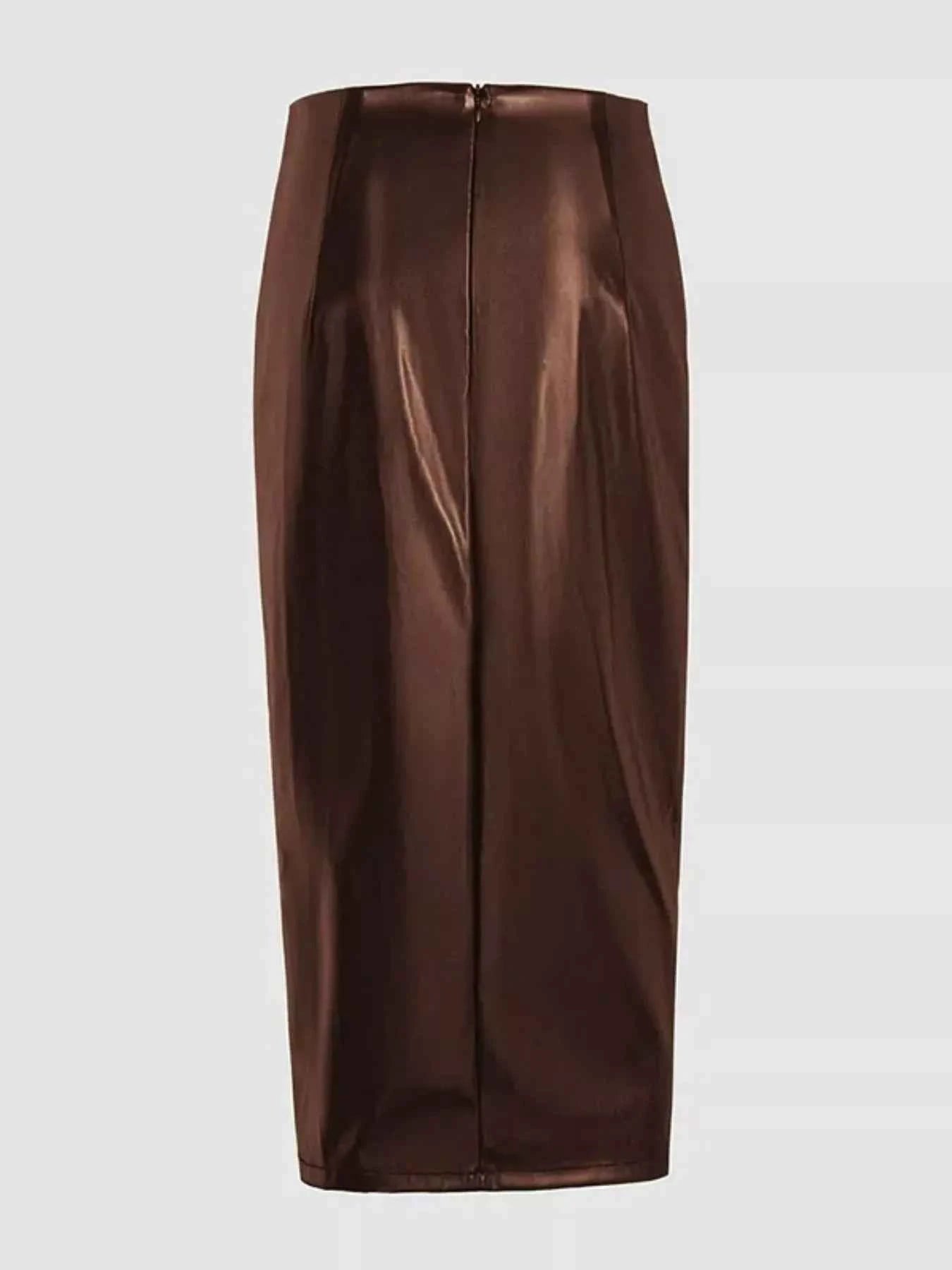 Ruched Slit Midi Skirt