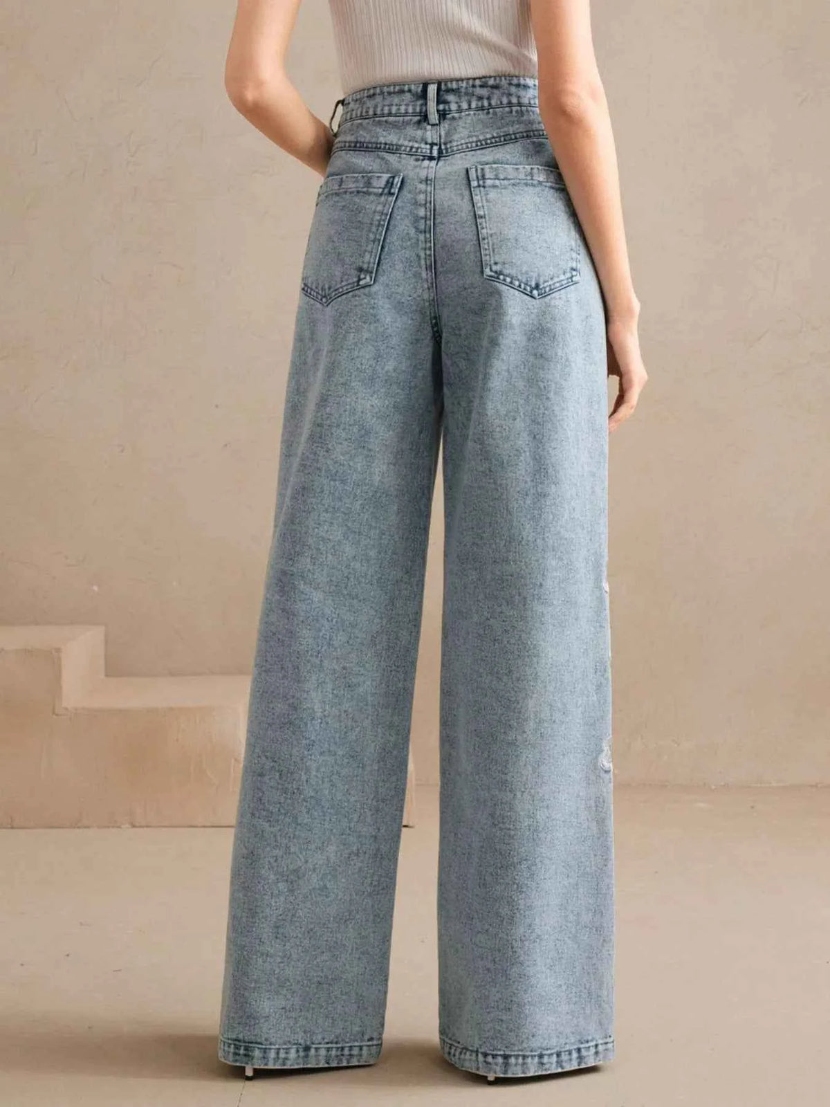 Embroidered Wide-Leg Jeans
