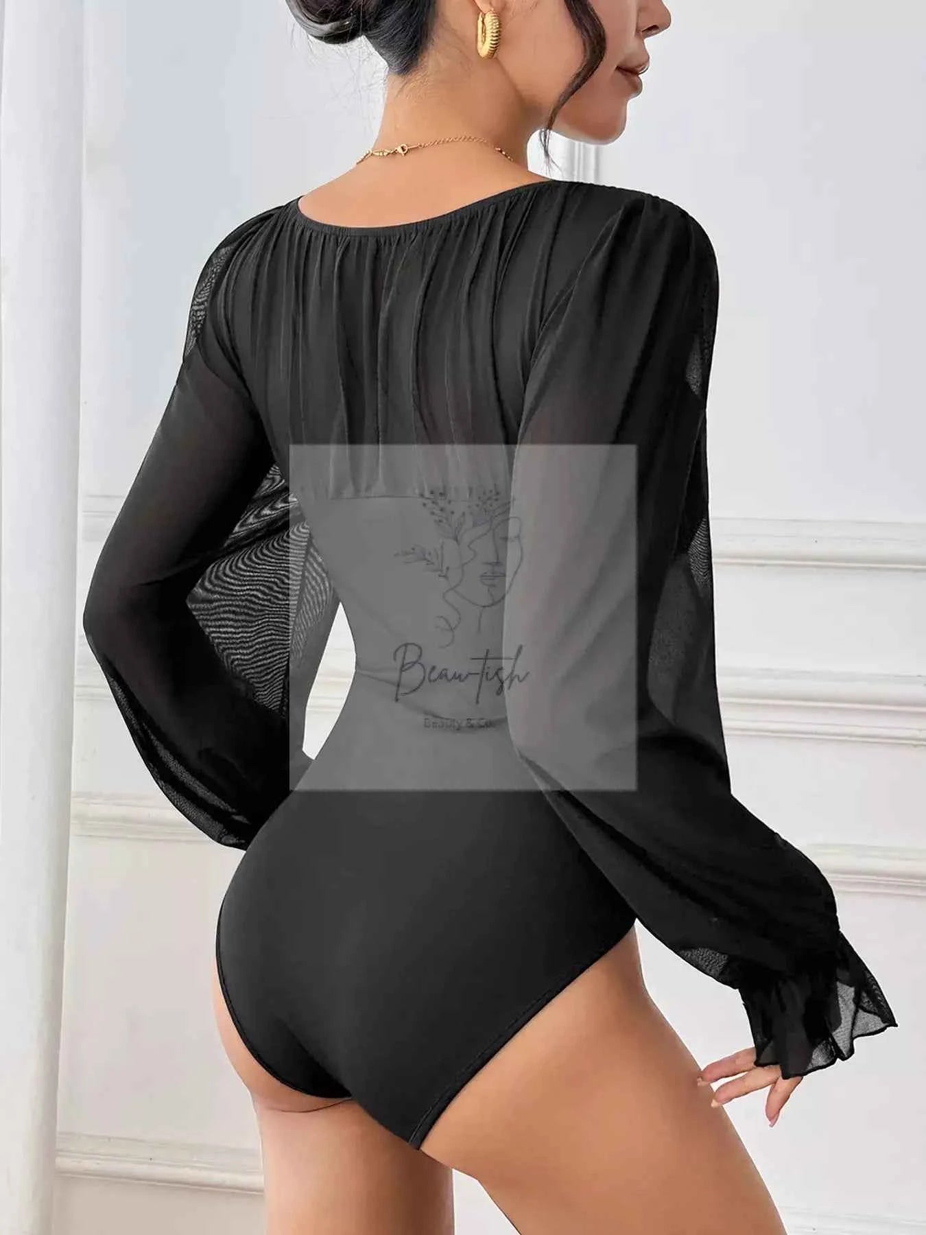 Tie Front Flounce Sleeve Bodysuit
