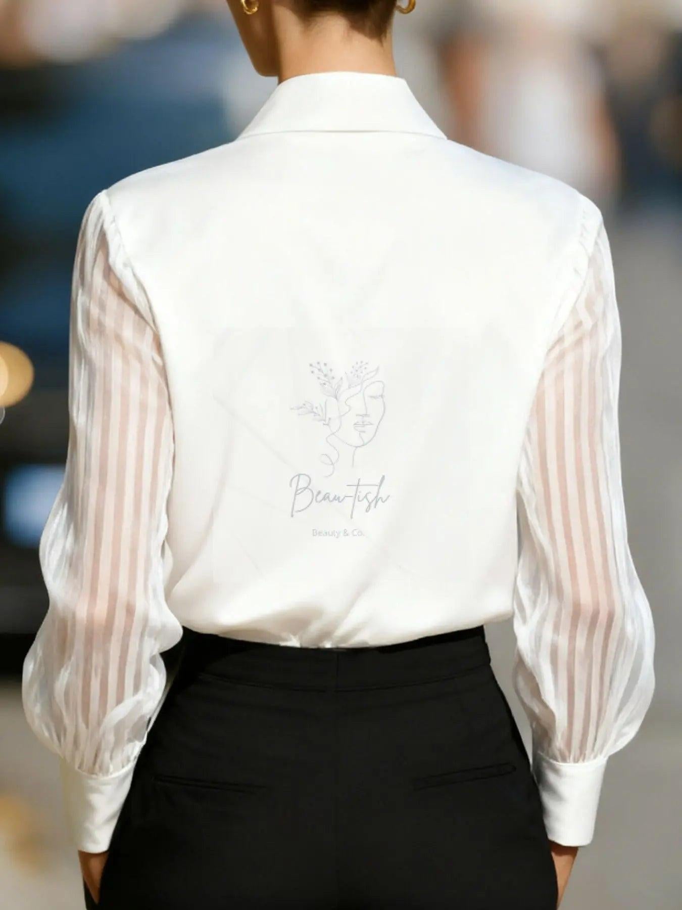 Collared Neck Sheer Sleeve Shirt