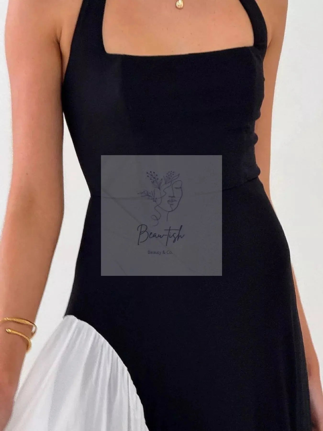Contrast Halter Neck Maxi Dress