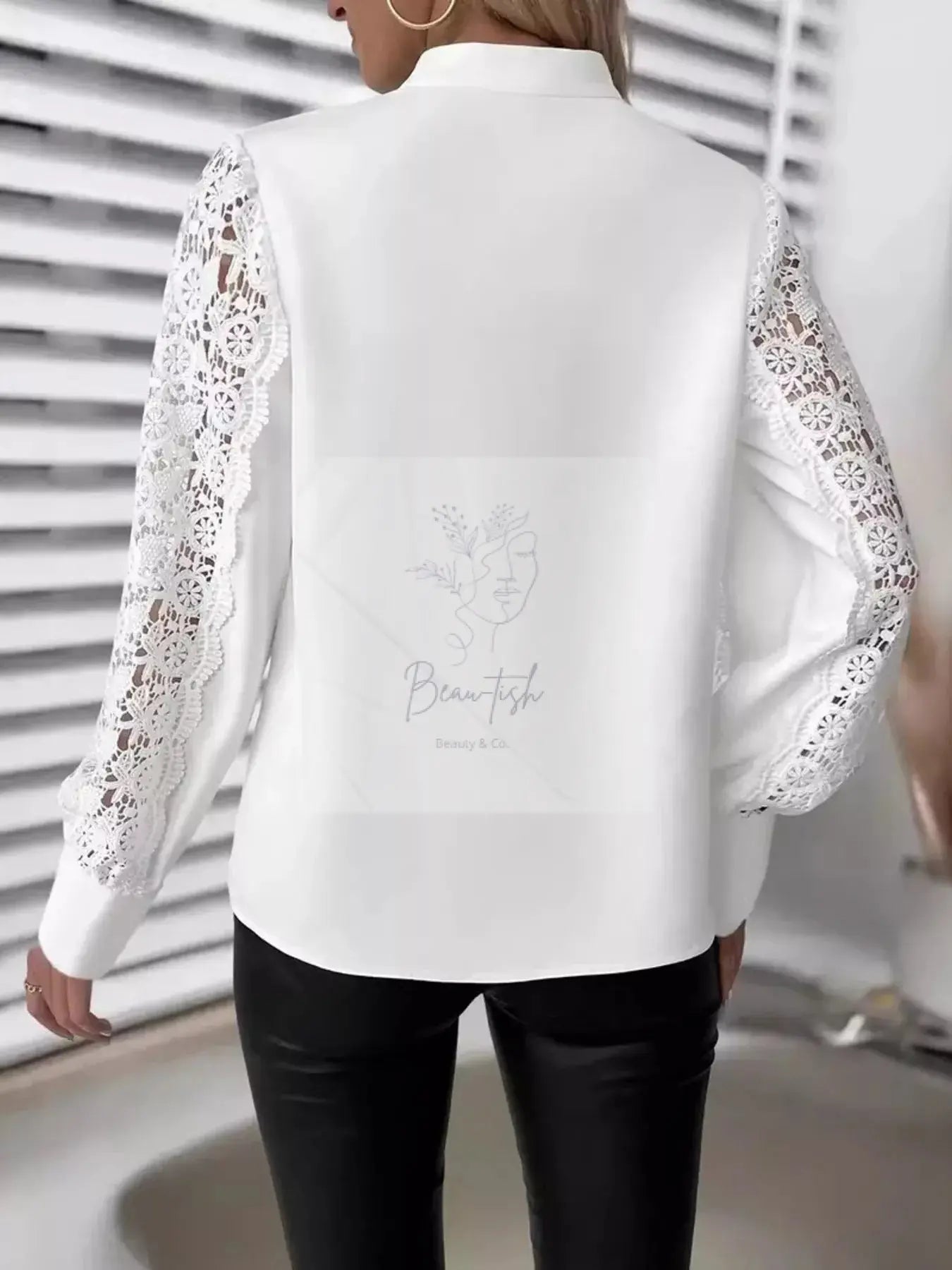 Cutout Front Lace Sleeve Blouse