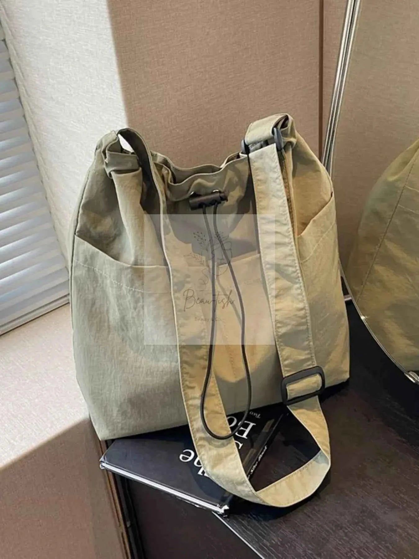 Drawstring Closure Canvas Crossbody Bag