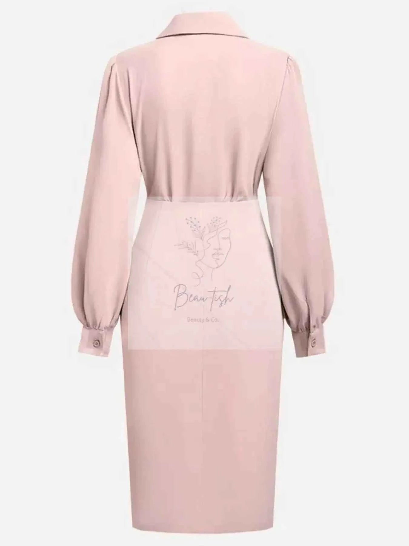 Ruched Midi Shirt Dress with Side Slit