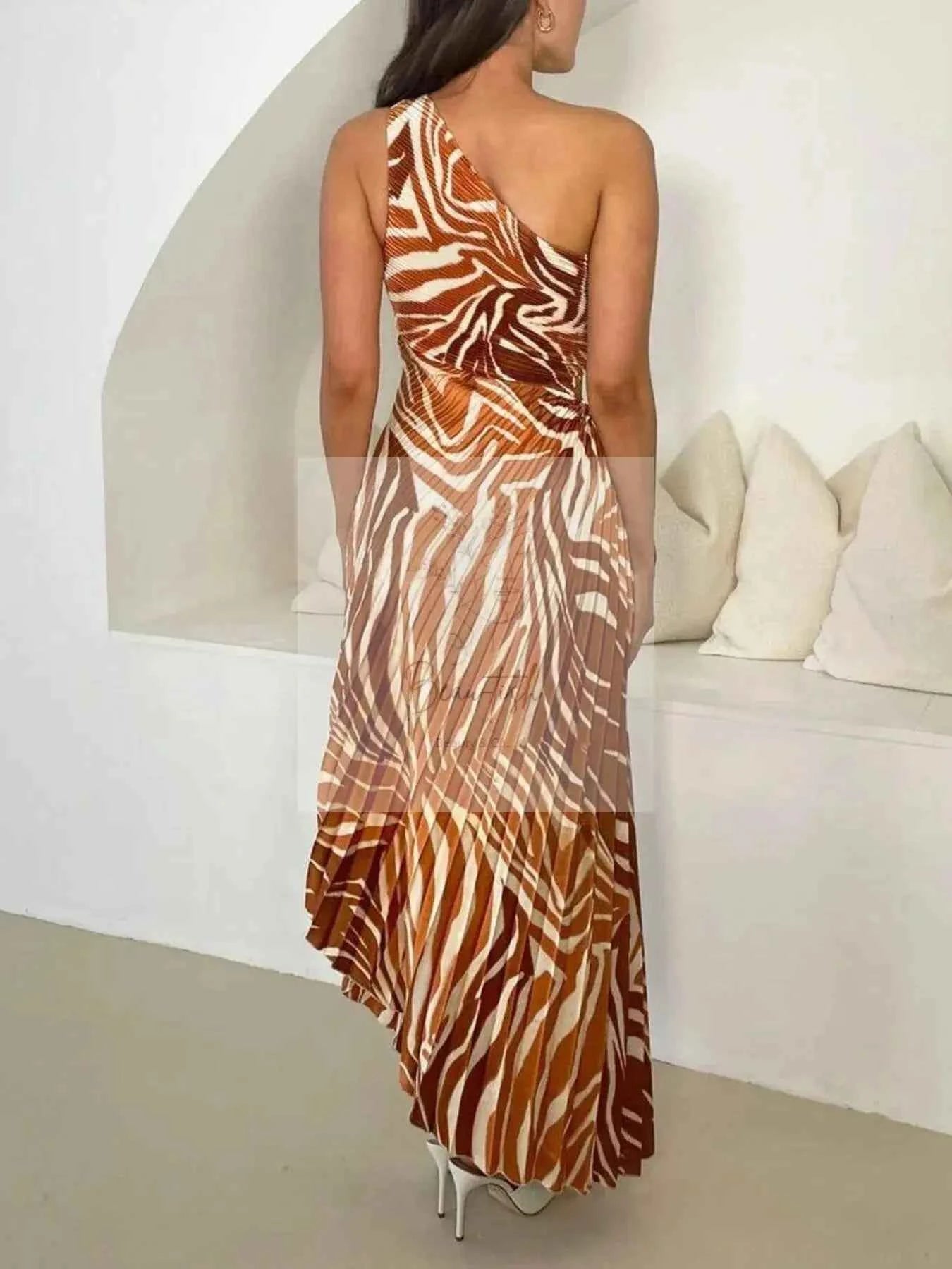 Printed One Shoulder Asymmetrical Maxi Dress